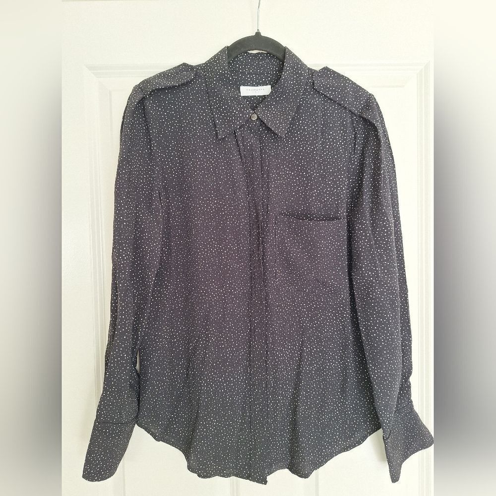 Equipment‎ black with white dots  long sleeve blouse size M